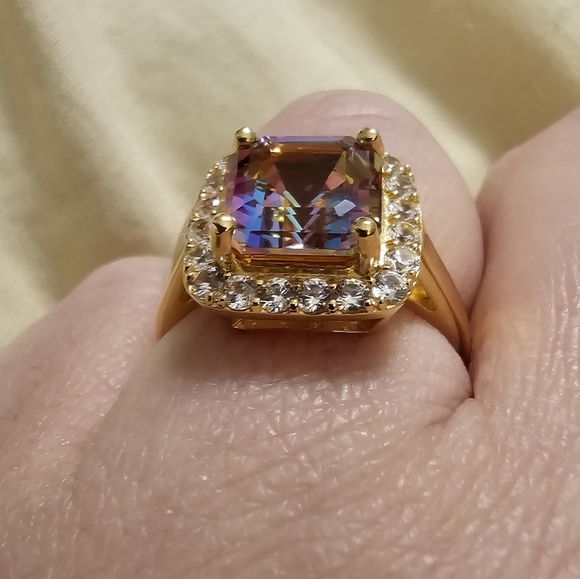 Sz 9, Northern Lights Quartz, White Zircon, 18K Yellow Gold Over 925 Silver,NWT - Picture 5 of 9